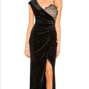 BCBG black velvet and lace detail gown